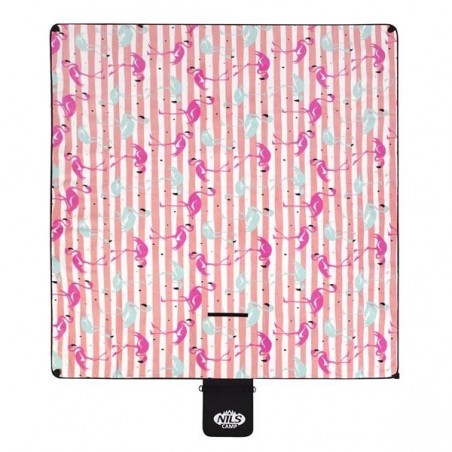 Koc piknikowy 200x200 cm pasy i flamingi - Nils